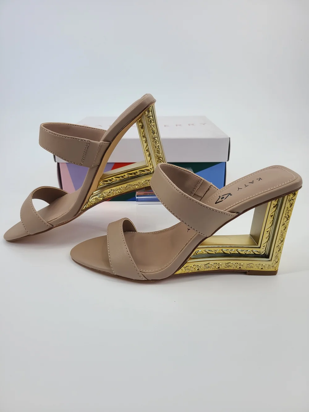 Katy Perry Collections Nude Wedge With Ornate Frame Heel Size 5.5